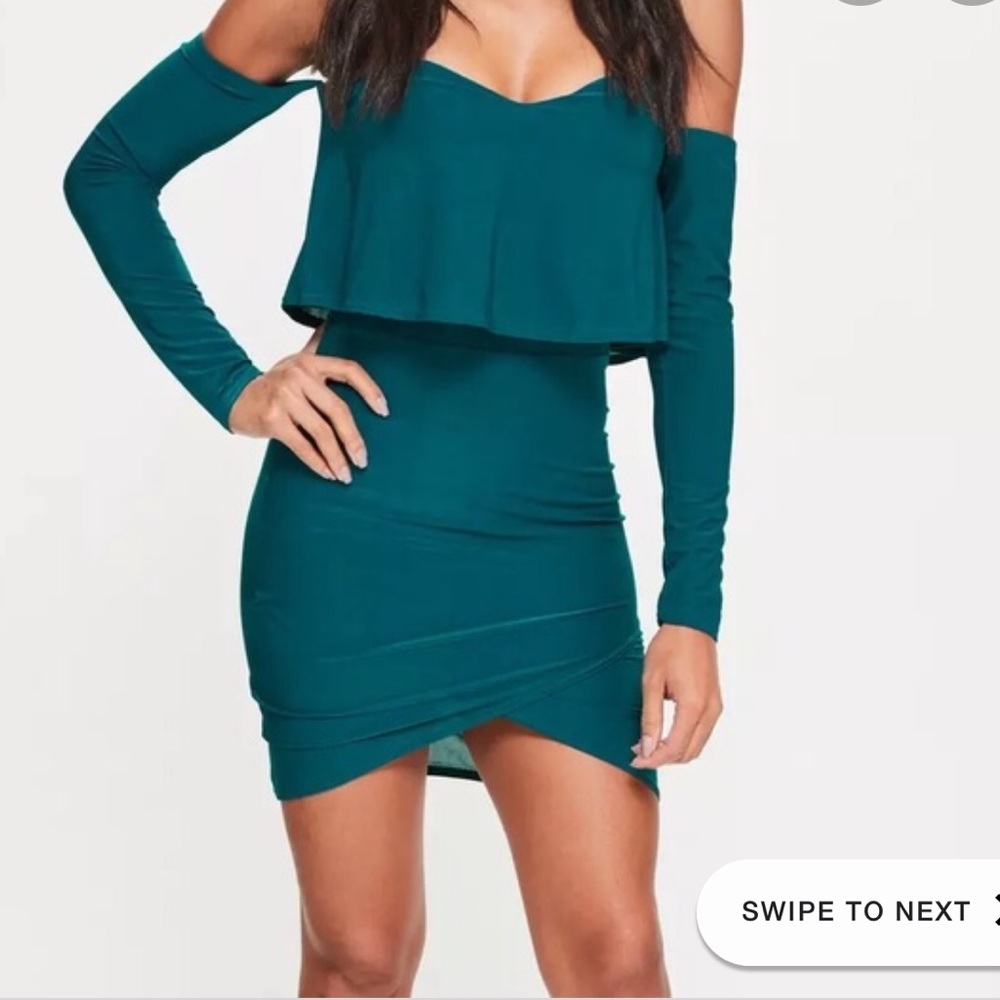 NWT. Missguided Teal Overlay Bardot Bodycon Dress